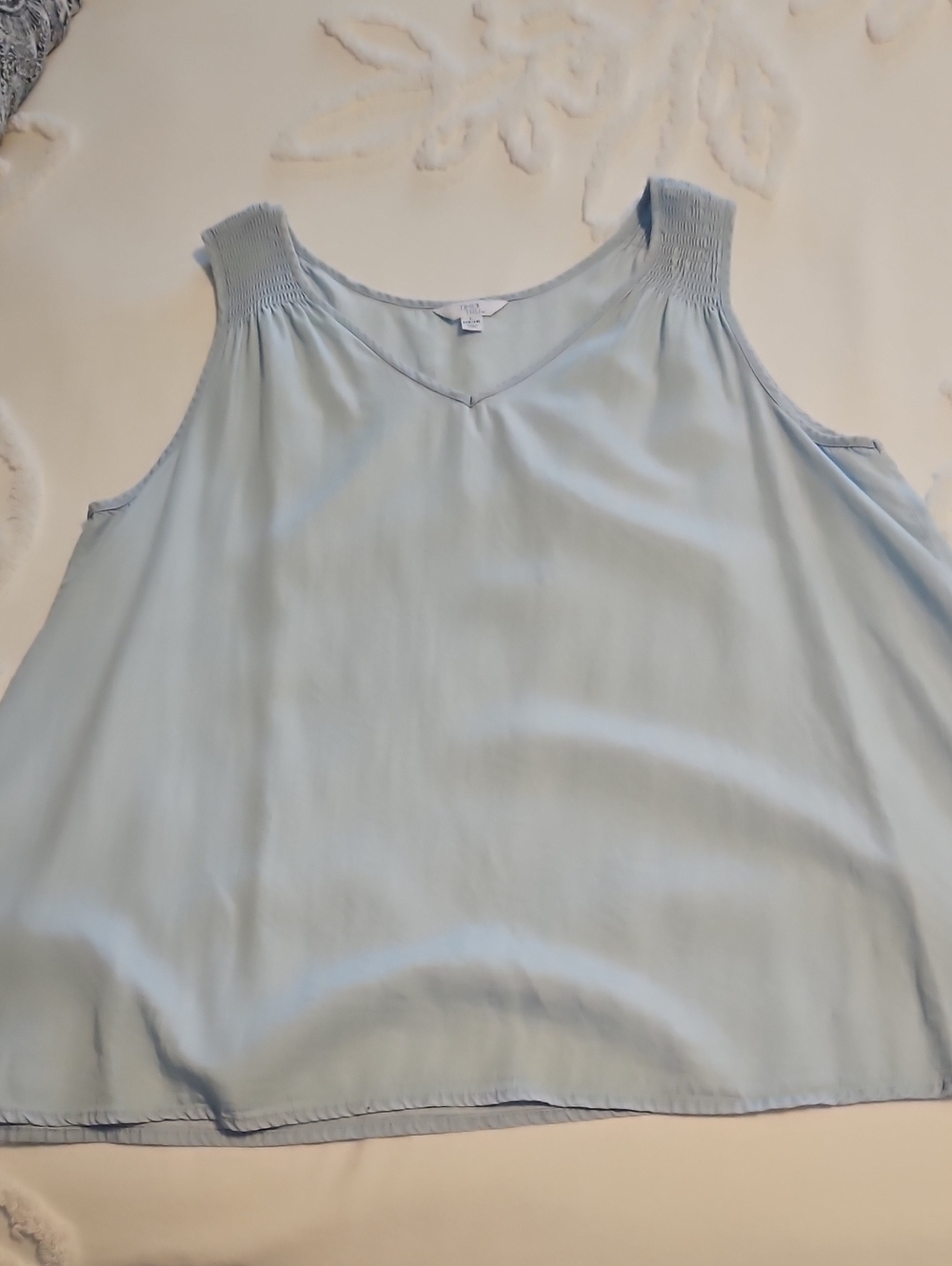 Time and Tru Light Blue V-Neck Smocked Strap Tank